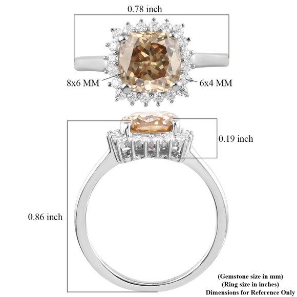 CHAMPAGNE & WHITE MOISSANITE HALO RING - Picture 7 of 8